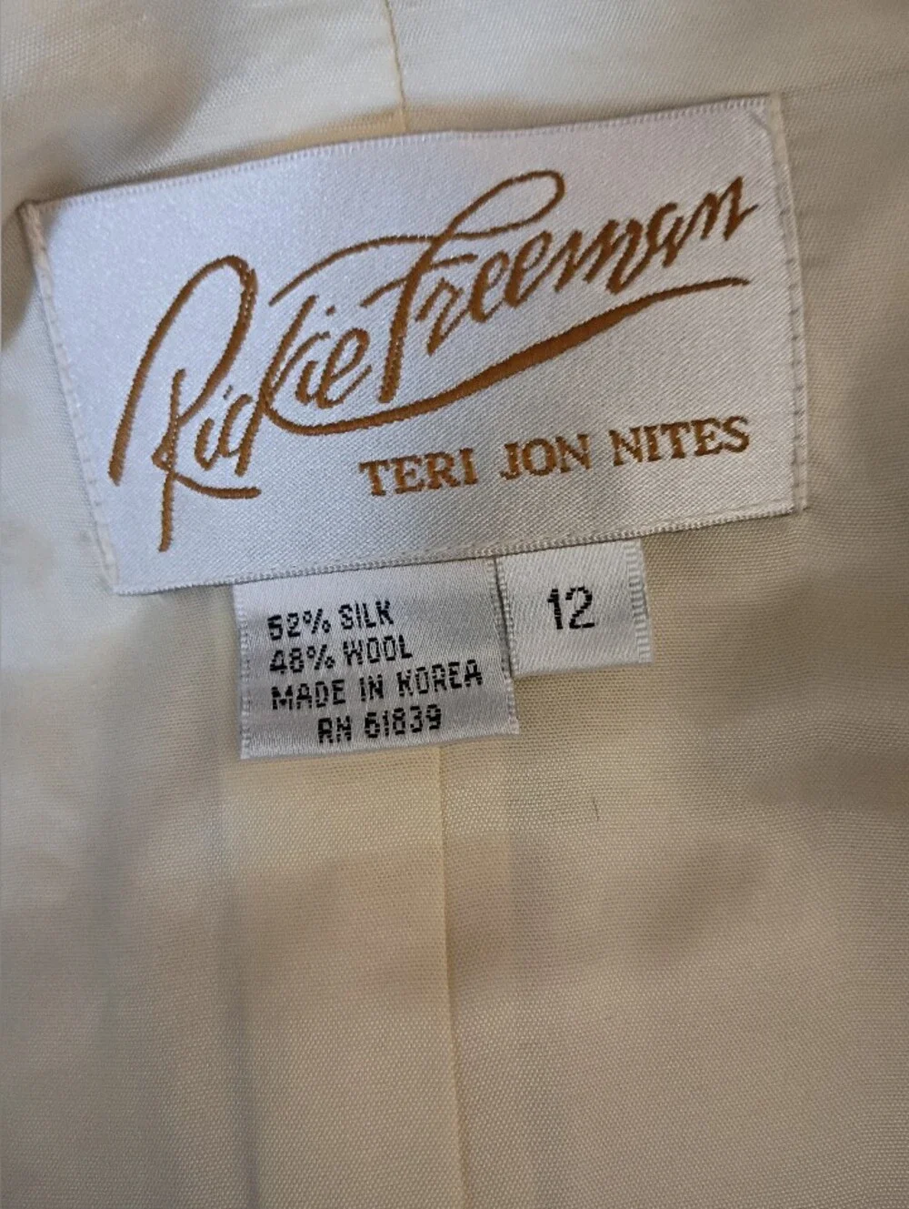 Rickie Freeman for Teri Jon Cream Satin Blazer